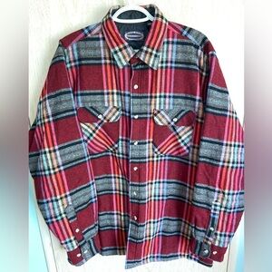 VTG 90s Joseph Horne Outfitters Red Wool Blend Insulated Plaid Flannel Shirt L